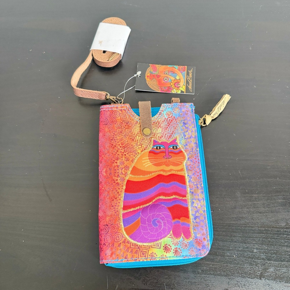Laurel Burch Rainbow Cat Feline Crossbody Cell Phone Bag Canvas NWT